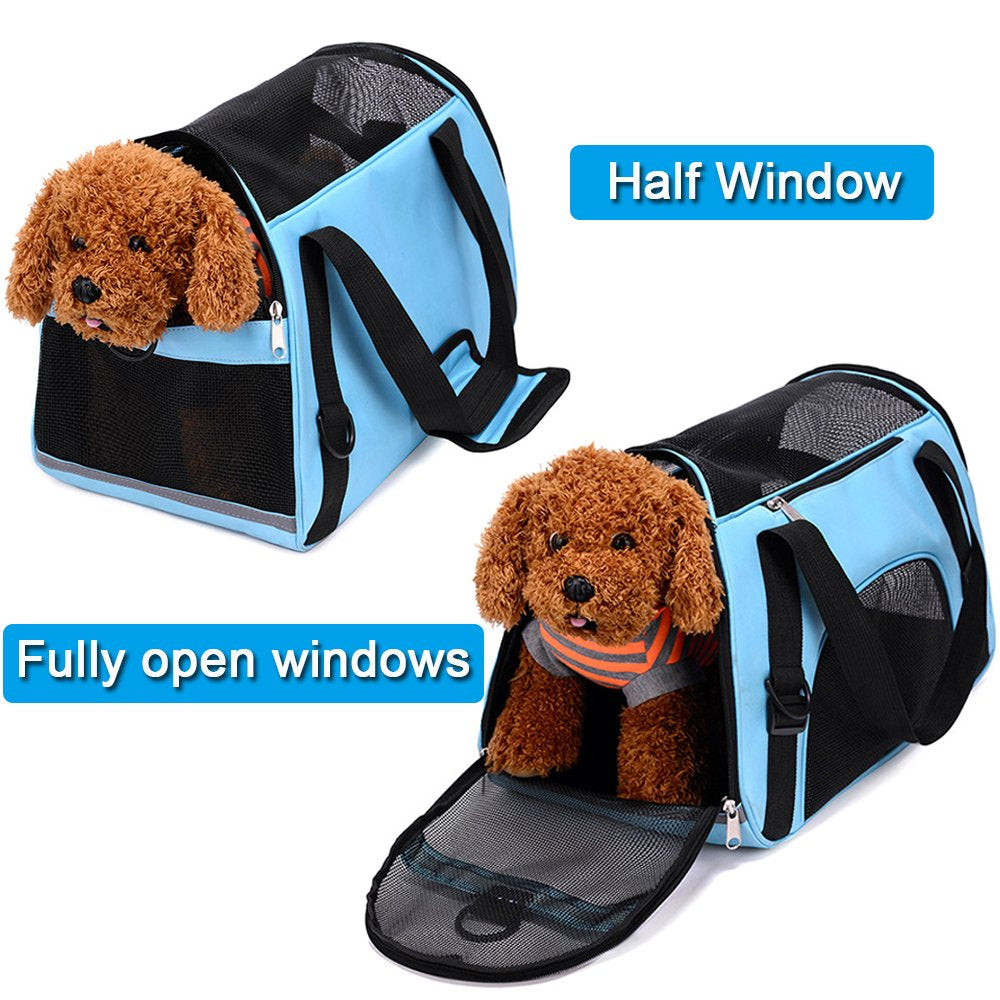 Cat Carrier Airline Approved Pet Carrier Soft Sided Carriers, 4-Window Portable Foldable Travel Bag for Medium Large Cats, Kitten (Large, Blue)