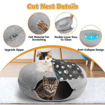 Cat Tunnel Bed,Peekaboo Cat Cave,Detachable Tunnels for Indoor Cats