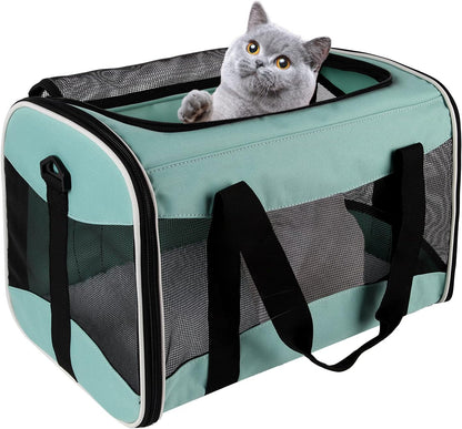 Cat Carrying Case - Pet Carrier Airline Approved, Protable and Breathable Pet Travel Carrier Removable Fleece Pad, Collapsible Cat Carrier 