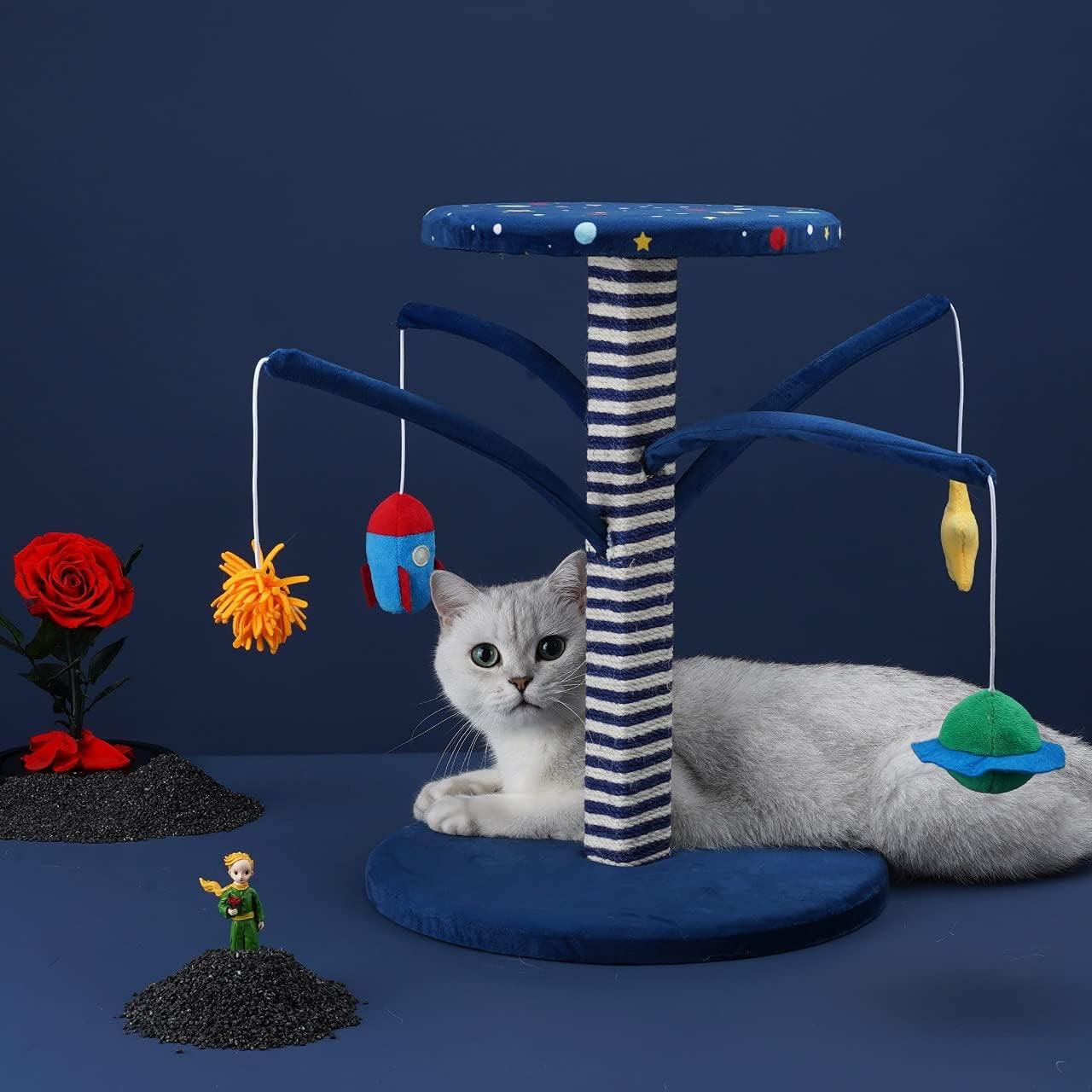 Starry Cat Scratching Post with Space Teaser Toys