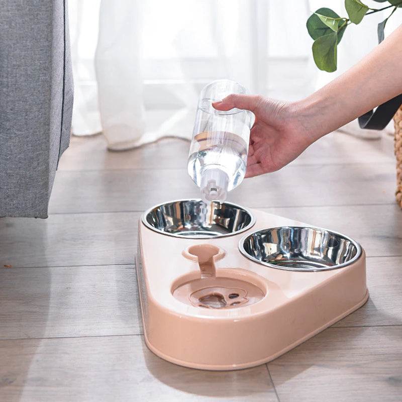 3In1 Pet Cat Food Bowl with Bottle. Automatic Drinking Feeder Fountain.