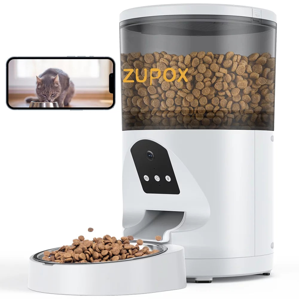 6L Automatic Cat Feeder with Camera Timed Pet Feeder 1080P HD Video with Night Vision 2.4G Wifi Cat Food Dispenser with APP Remote Control for Cat & Dog