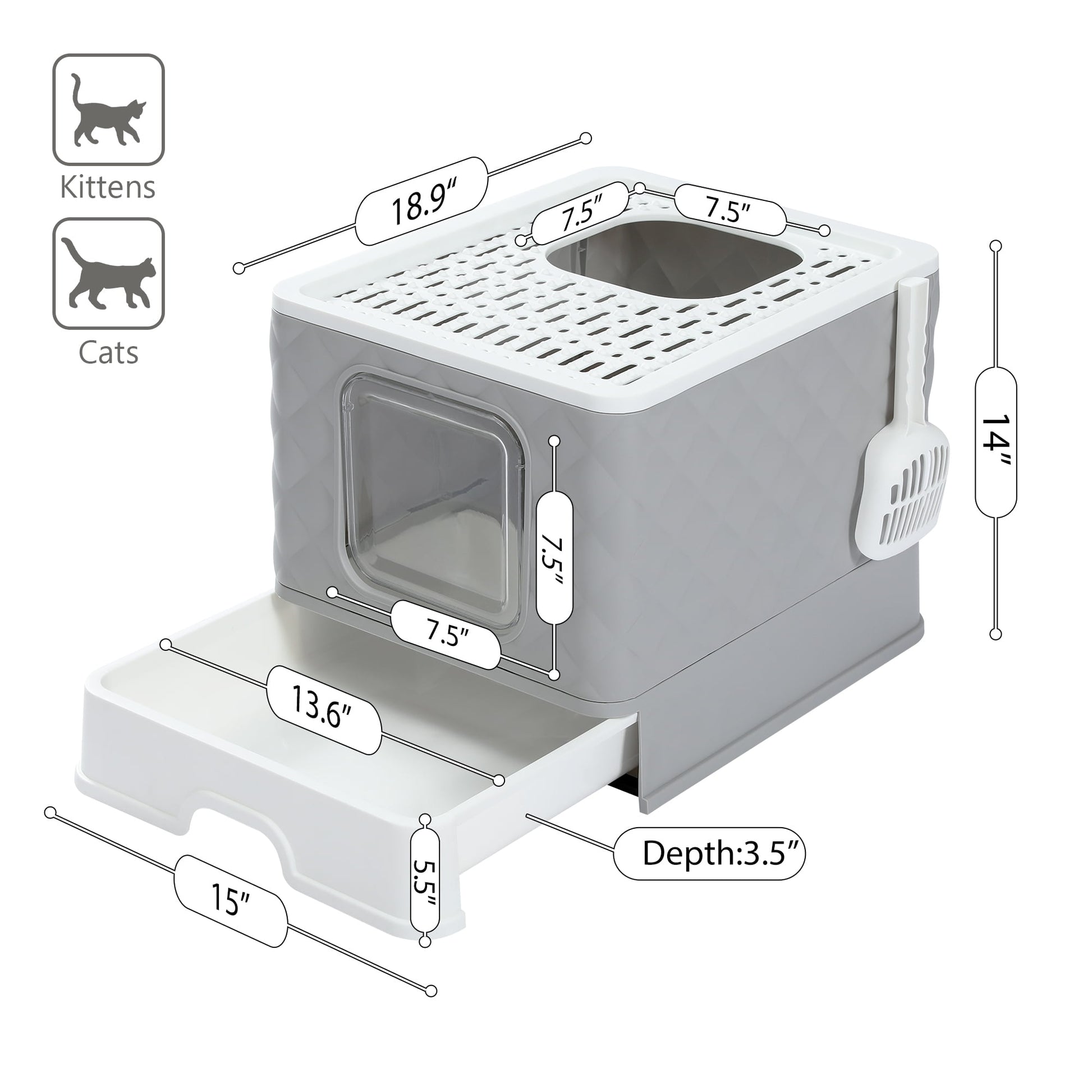 Enclosed Cat Litter Box Large with Lid Drawer Type Easy to Clean,Gray