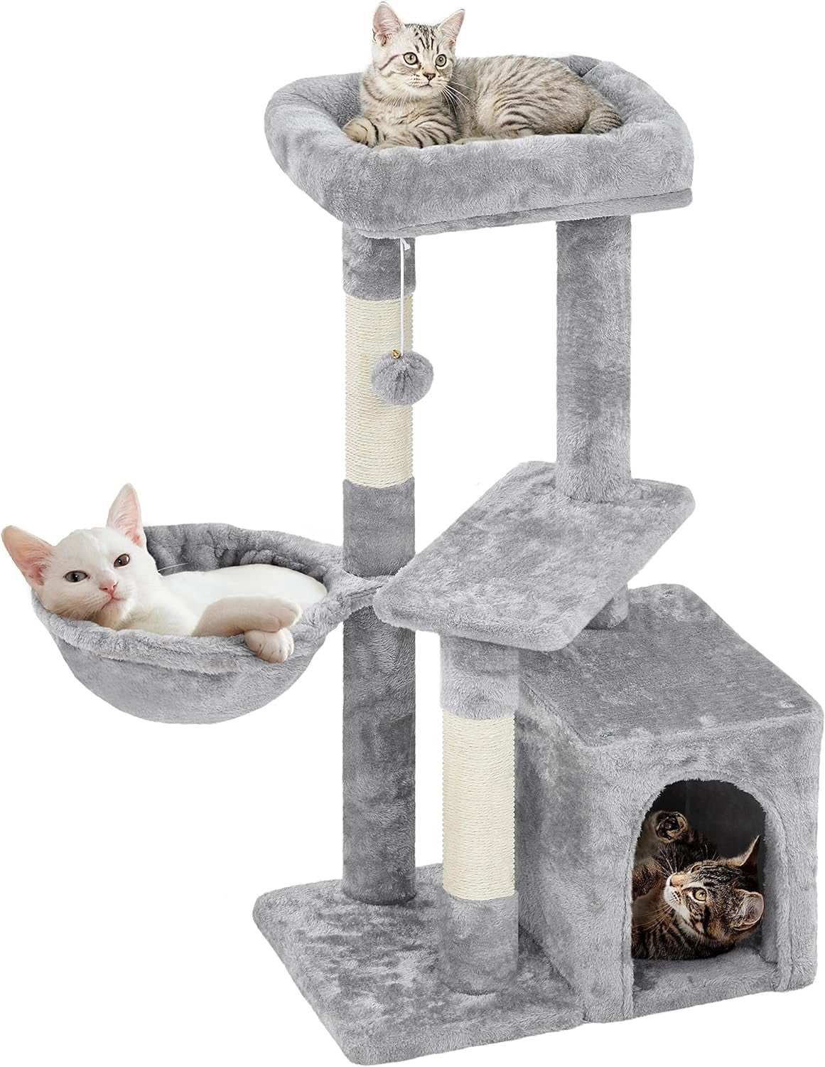 34In Cat Tower Plush Cover with Condo, Platform & Basket for Indoor Kittens, Cat Furniture Activity Tree