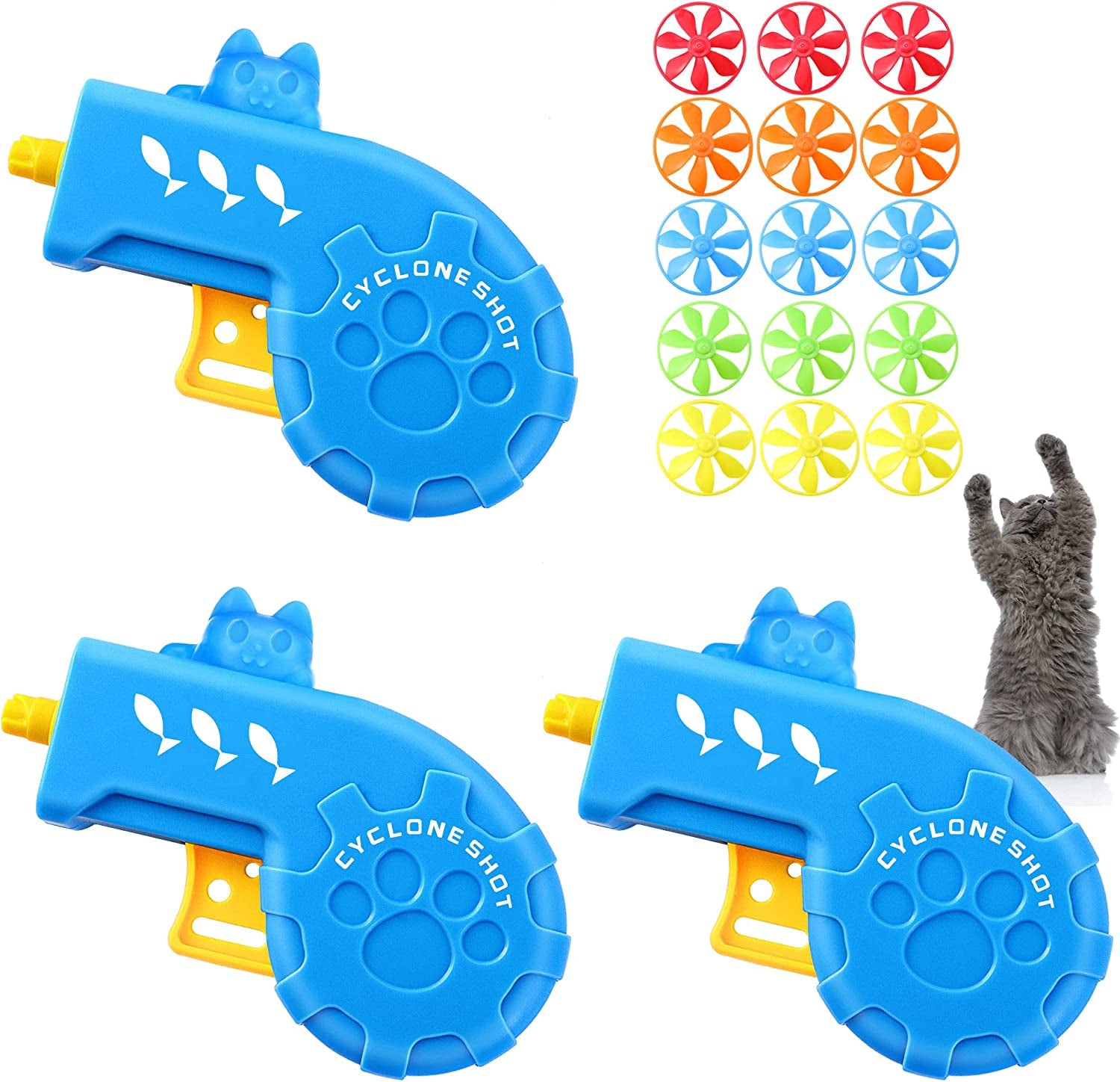 18 Pieces Cat Fetch Tracking , Interactive Toys with 5 Colors Flying Propellers for Indoor Pet Cat Training 