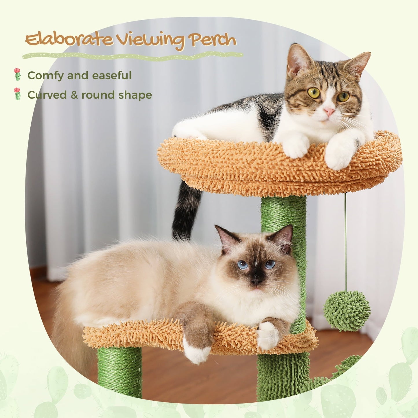 32" Cactus Cat Tree Tower with Cat Scratching Posts Cozy Condo Perch for Indoor Cats