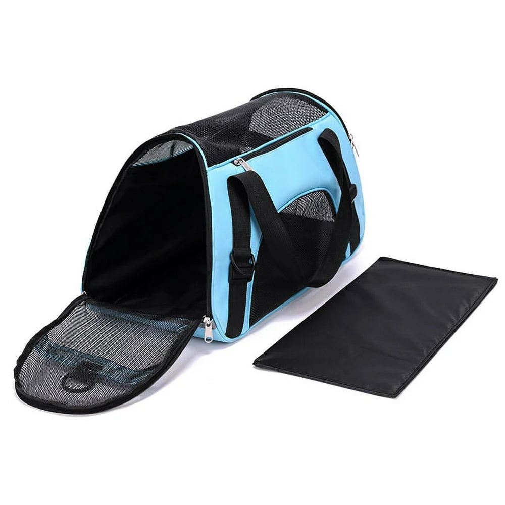 Cat Carrier Airline Approved Pet Carrier Soft Sided Carriers, 4-Window Portable Foldable Travel Bag for Medium Large Cats, Kitten (Large, Blue)