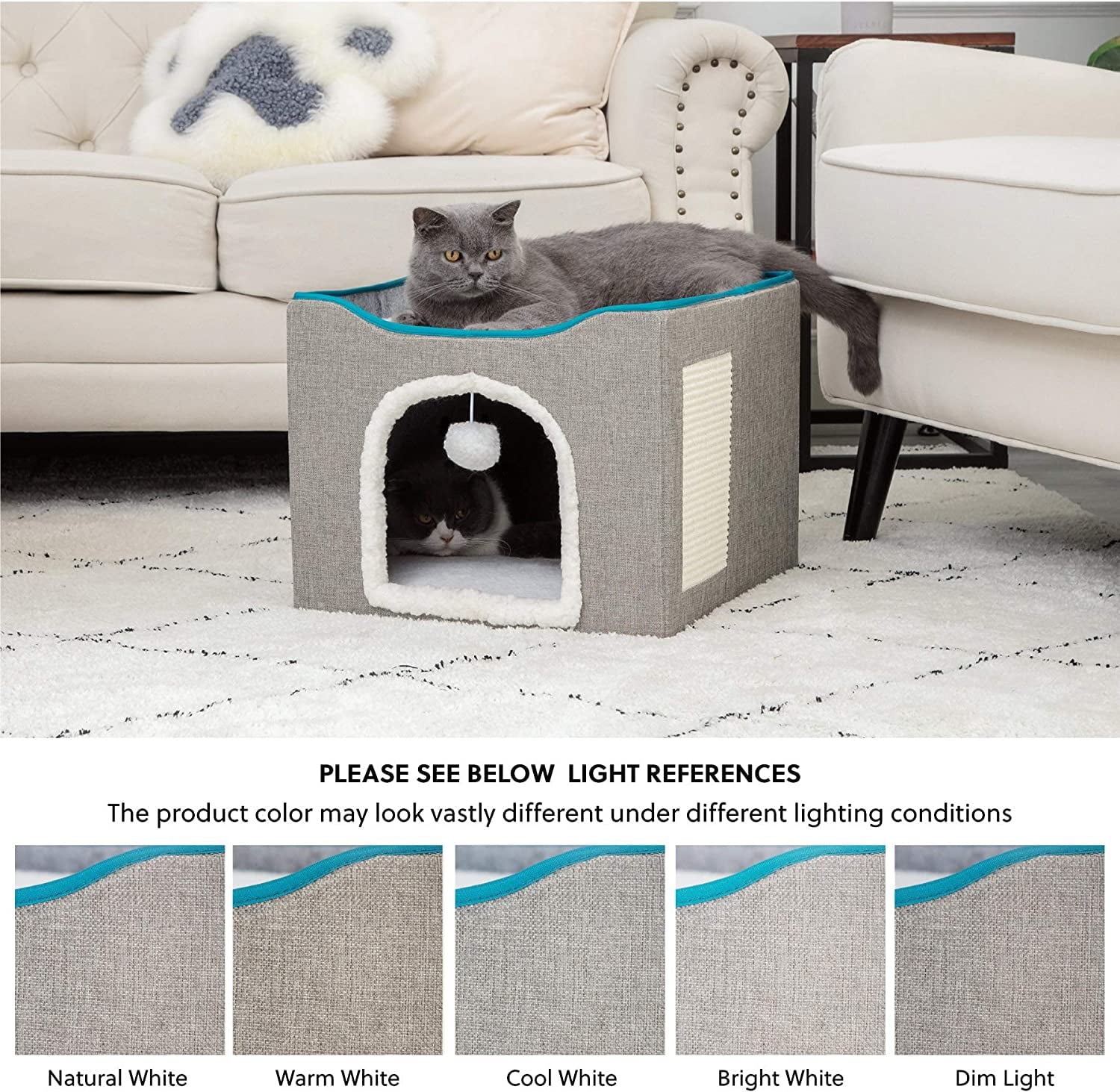 Cat Beds for Indoor Cats,  Large Cat Cave, Cat House with 2 Cushion