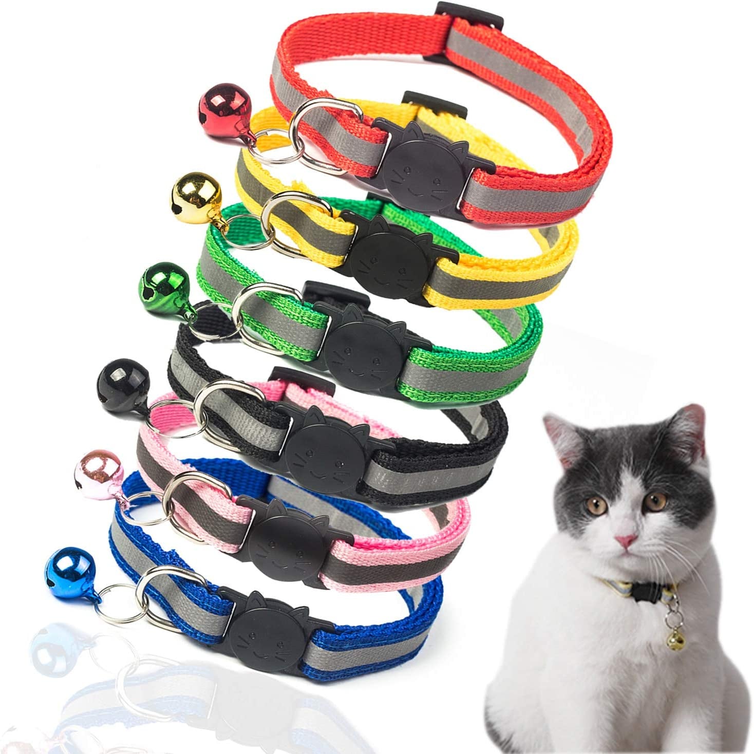 Breakaway Cat Collar with Bell, Kitten Collars Reflective Cat Collars - Ideal Size Pet Collars for Cats 