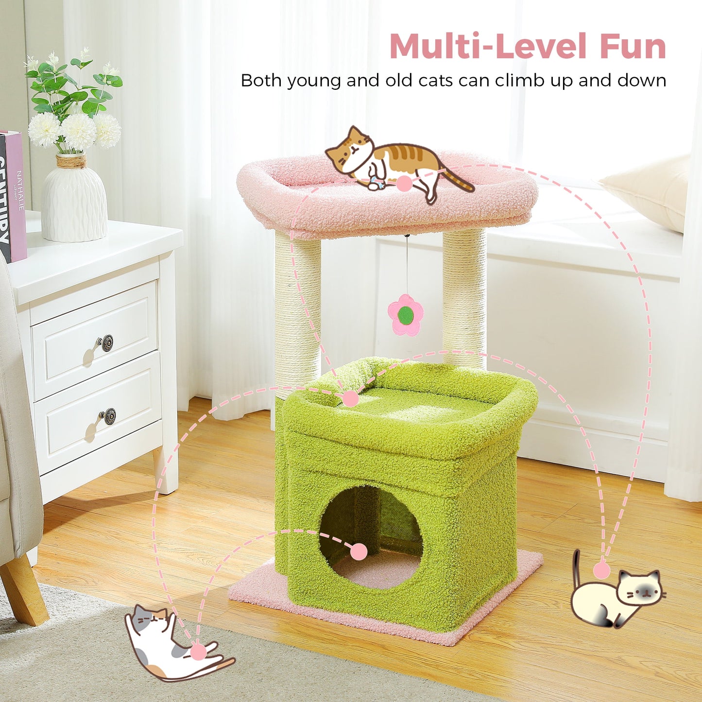 Cat Tree Condo 27" Cat Tower with Large Top Perch and Scratching Posts for Kittens and Medium Cats