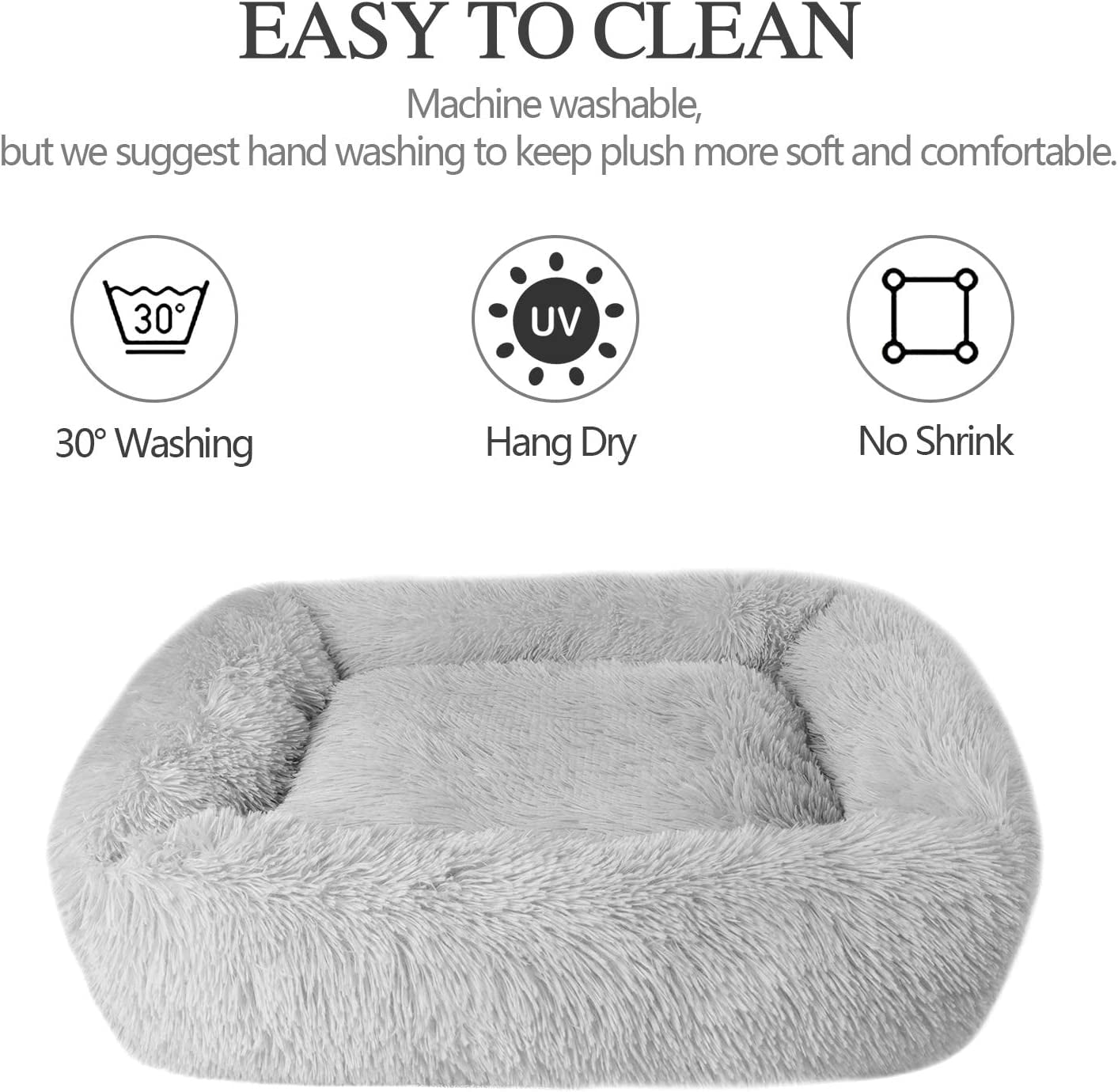 Cat Bed for Indoor Cats, Soft Long Plush Cushion Washable Pet Bed ,Self-Warming Square Cat Bed, Anti-Slip Bottom Cushion 