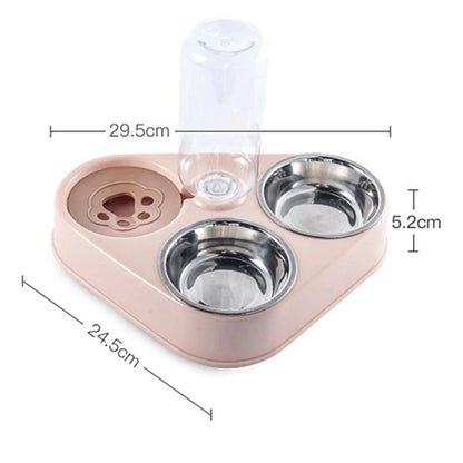 3In1 Pet Cat Food Bowl with Bottle. Automatic Drinking Feeder Fountain.