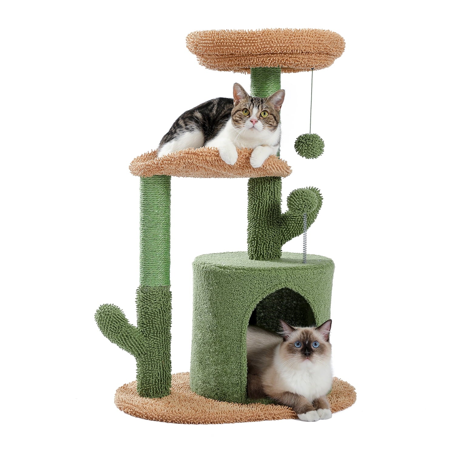 32" Cactus Cat Tree Tower with Cat Scratching Posts Cozy Condo Perch for Indoor Cats