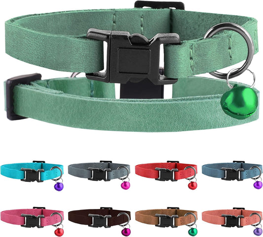 Breakaway Cat Collar Leather Soft Adjustable Pet Kitten Collars with Bell 