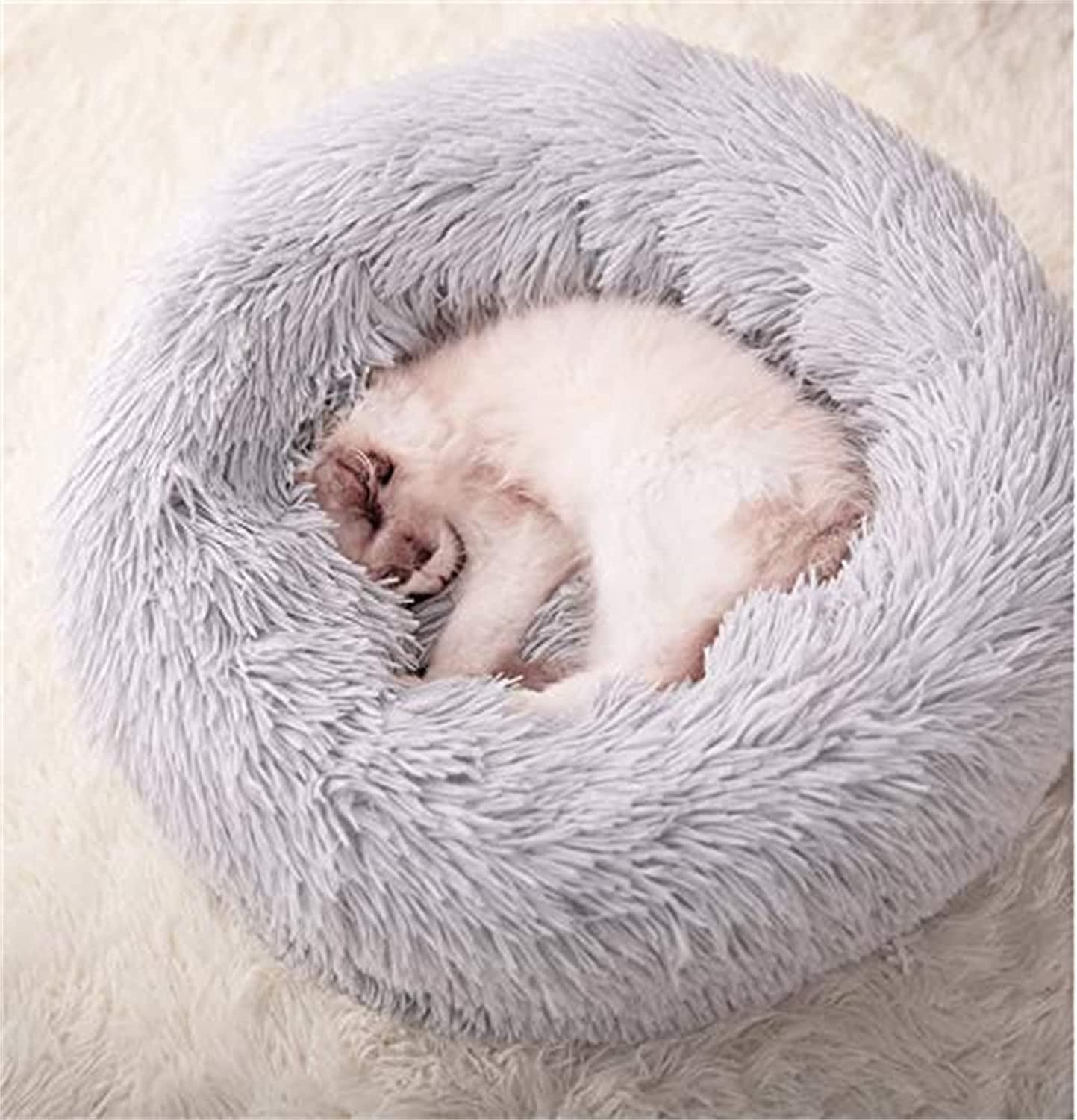 Cat Beds for Indoor Cats,20’’X20’’ Washable Donut Cat Bed, Soft Plush Pet Cushion, Waterproof Bottom 