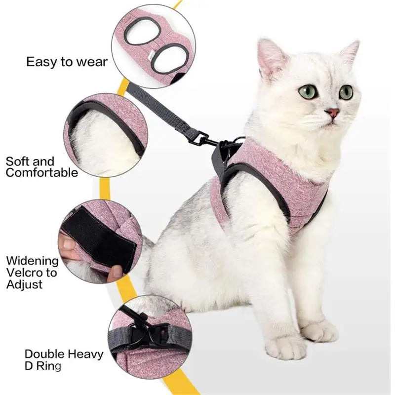 Adjustable Cat Harness Leash Set, Breathable for Cats Outdoor Walking