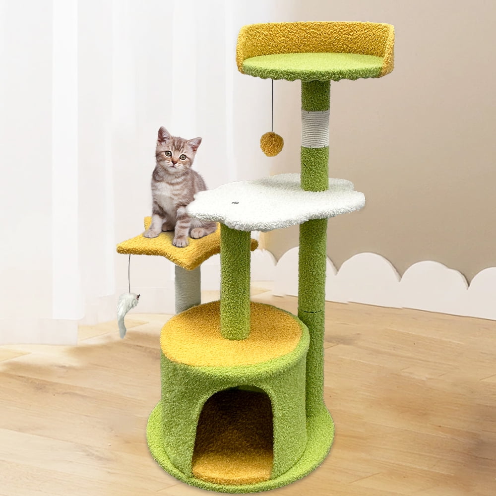 35" Cat Tree, Cat Tower with Sisal Scratching Posts, Condo Perch for Indoor Small Cats