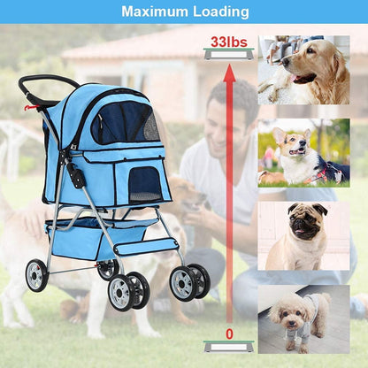 Pet Stroller, 3 Wheels, Travel Folding Carrier T13