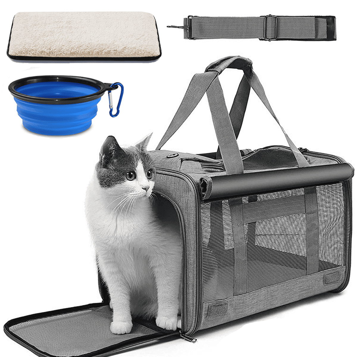 Cat Carrier, Pet Carrier for Large Cats, Soft-Sided Cat Carrier with a Bowl/Front Storage Bag for Small Cats up to 20Lbs