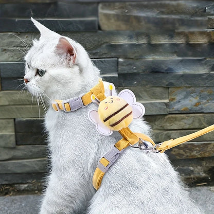 Cat Harness, Adjustable, Cartoon Bee, Double Layer, for Outdoor Walking