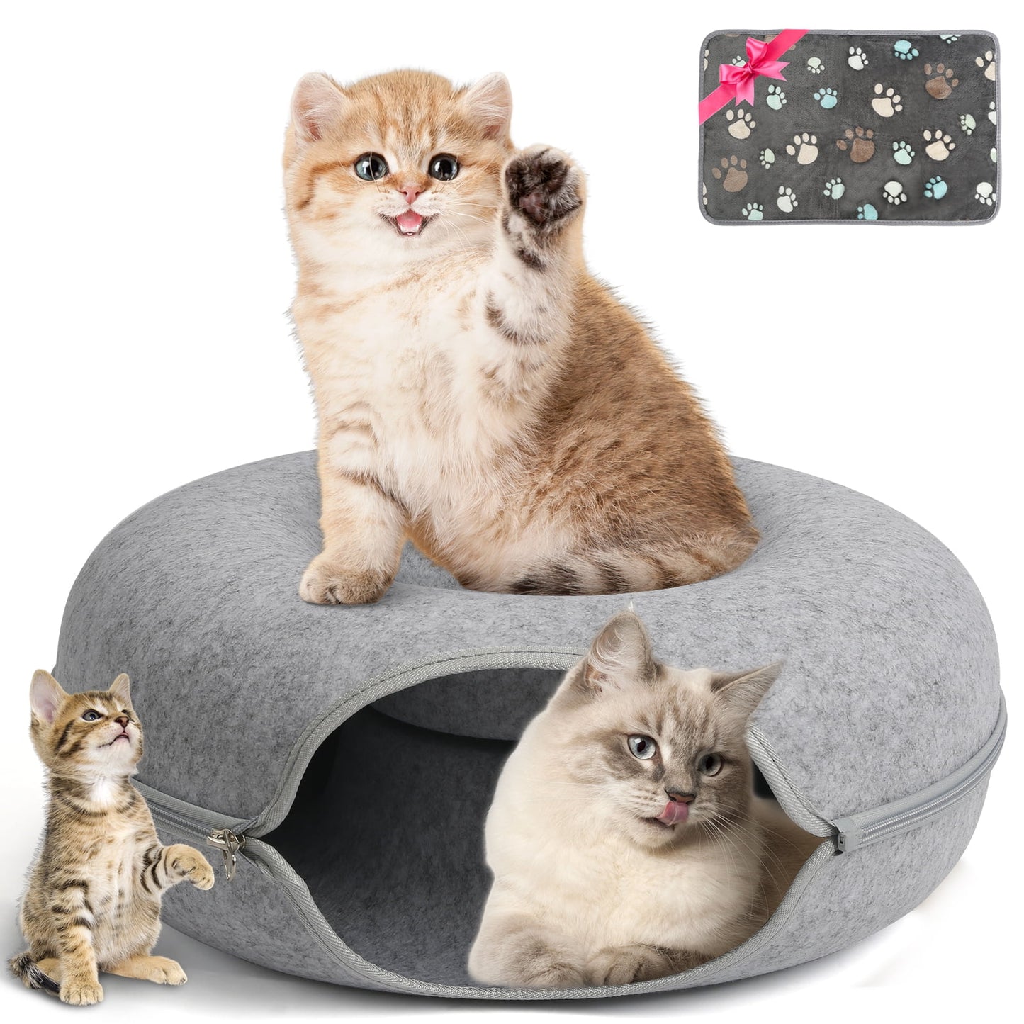 Cat Tunnel Bed,Peekaboo Cat Cave,Detachable Tunnels for Indoor Cats