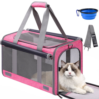 Cat Carrier, Pet Carrier for Large Cats, Soft-Sided Cat Carrier with a Bowl/Front Storage Bag for Small Cats up to 20Lbs