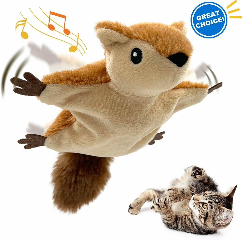 Interactive Cat Toys, Flapping Squirrel for Indoor Cats, Rechargeable, Vivid Chirping