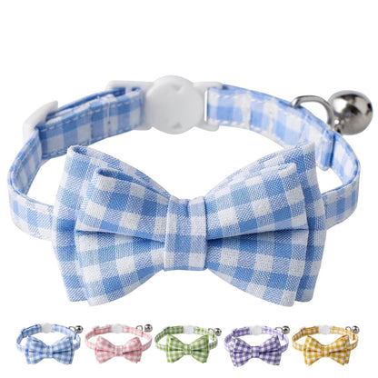 Cat Collar with Bow & Bell, Cute Plaid Patterns Collars