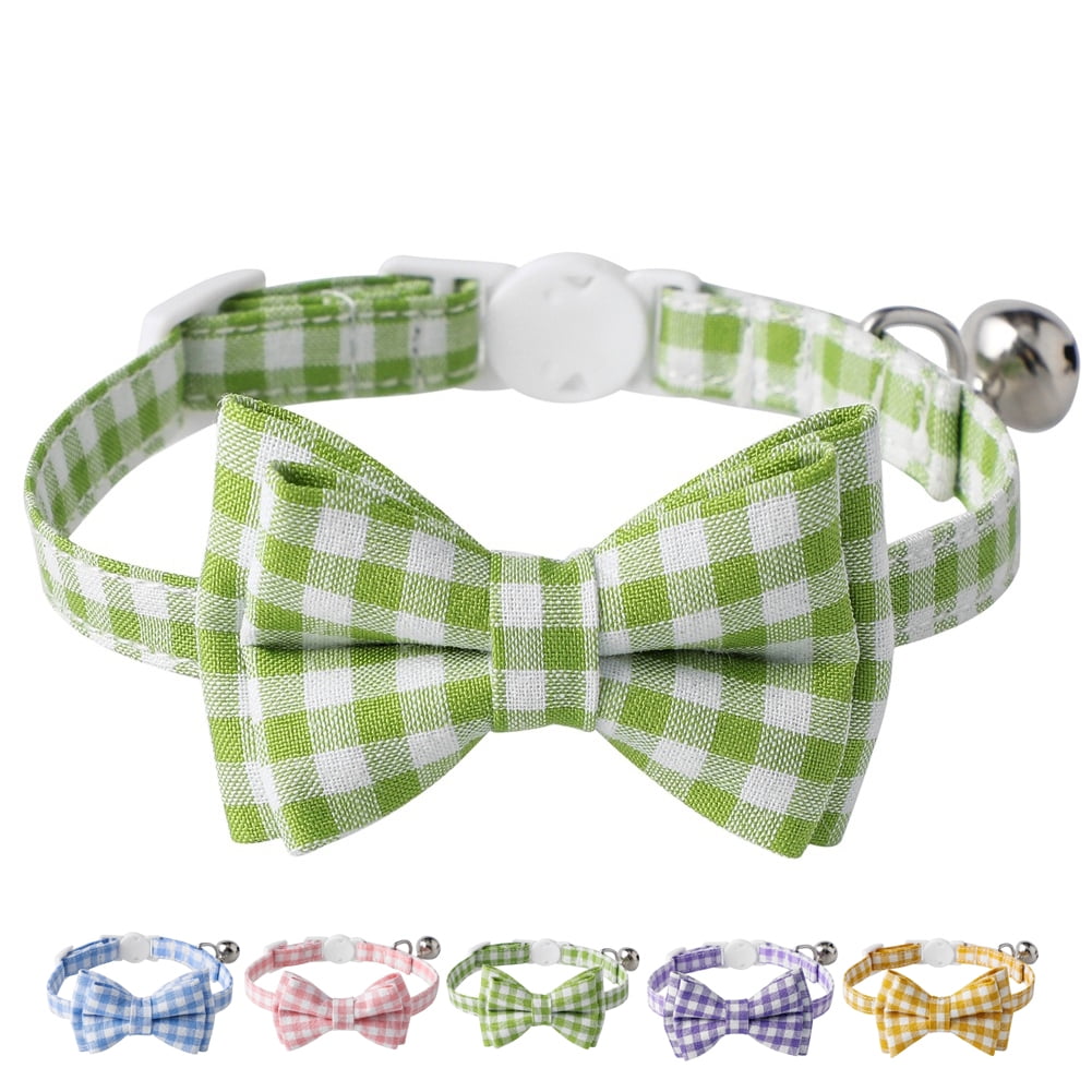 Cat Collar with Bow & Bell, Cute Plaid Patterns Collars