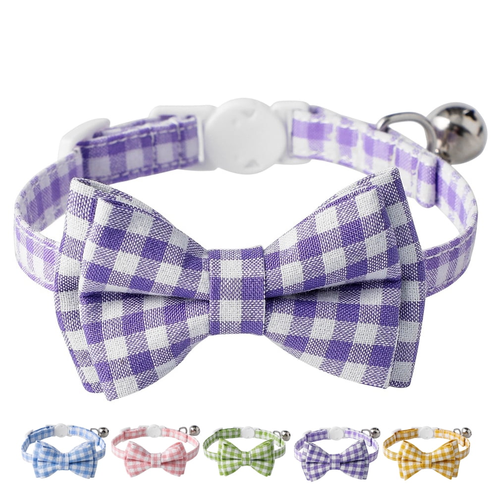 Cat Collar with Bow & Bell, Cute Plaid Patterns Collars