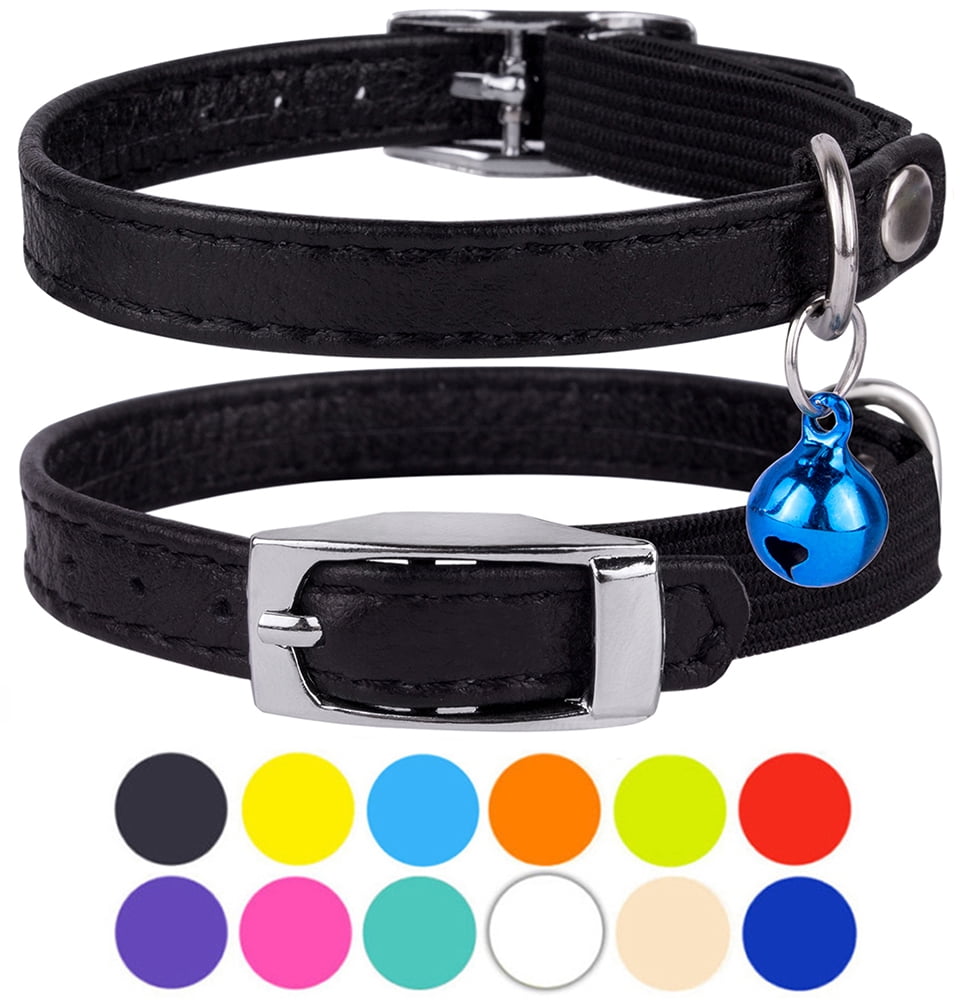 Leather Cat Collar Breakaway Safety Collars Elastic Strap for X Small Cats Kitten with Bell