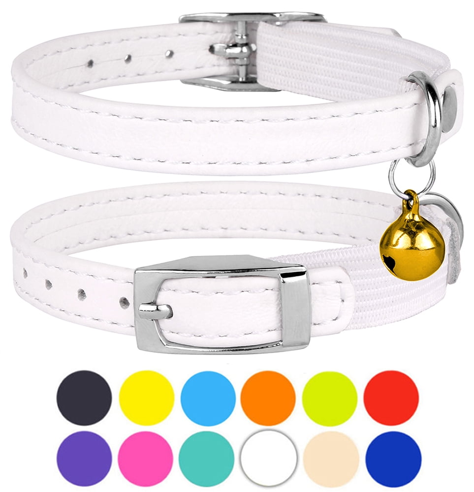 Leather Cat Collar Breakaway Safety Collars Elastic Strap for X Small Cats Kitten with Bell