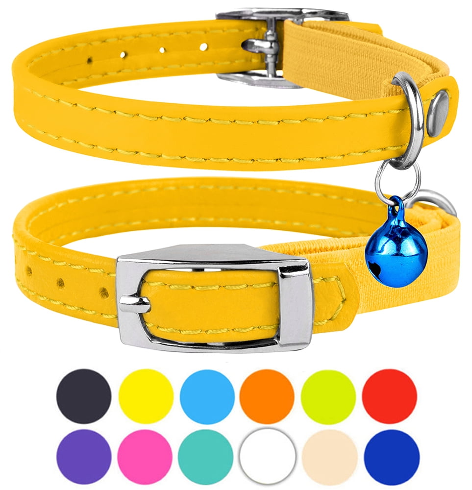 Leather Cat Collar Breakaway Safety Collars Elastic Strap for X Small Cats Kitten with Bell