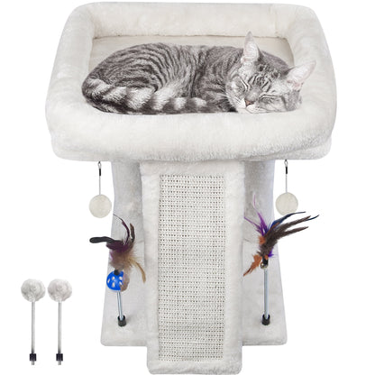 Cat Tree with Cat Condo Scratch Post Hammock Hanging Ball,Beige