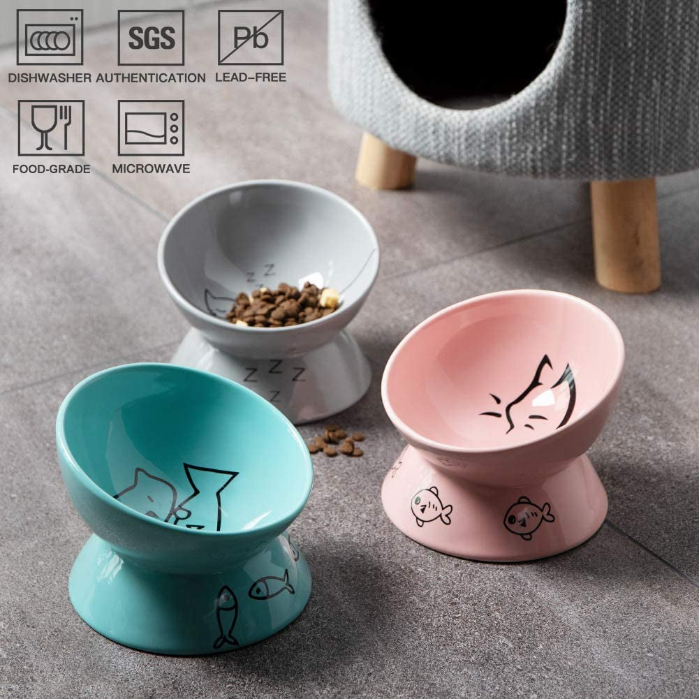 Raised Cat Bowl for Dry Wet Cat Food, Protect Cat'S Spine, Stress Free, Slanted Design for Cat Easy Eating