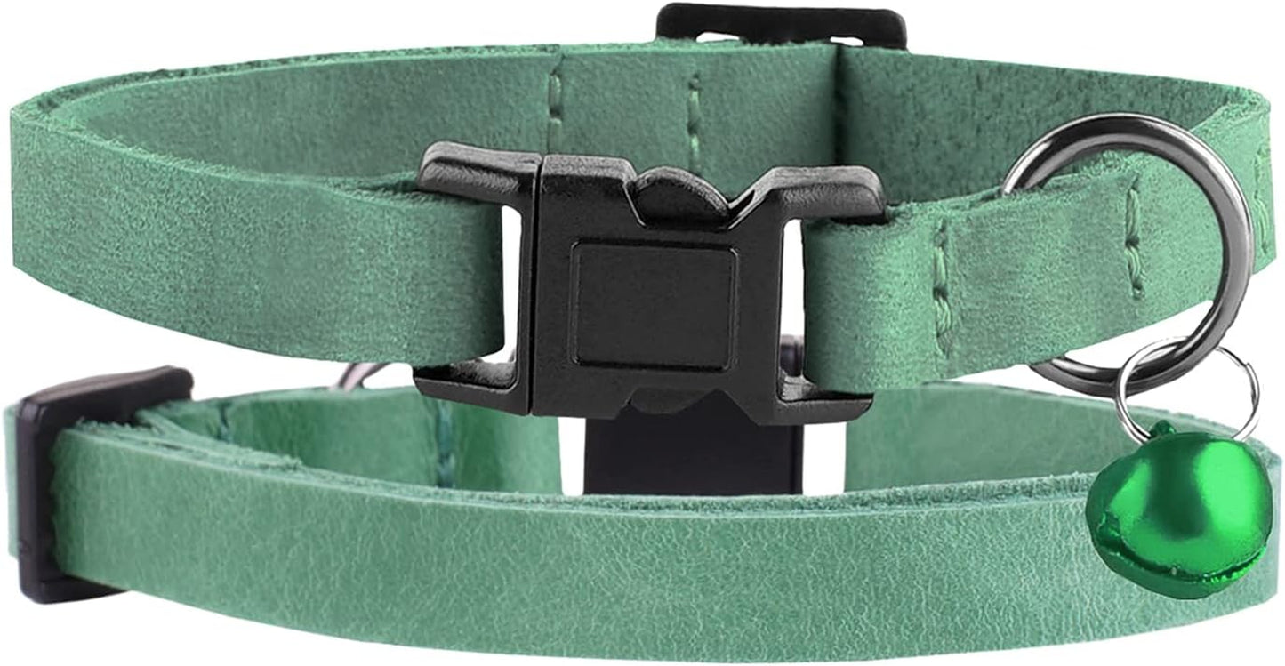 Breakaway Cat Collar Leather Soft Adjustable Pet Kitten Collars with Bell 