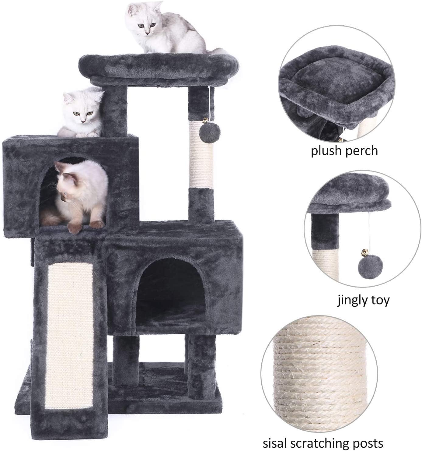 Cat Tree Condo with Sisal Scratching Posts, Scratching Board, Plush Perch and Dual Houses