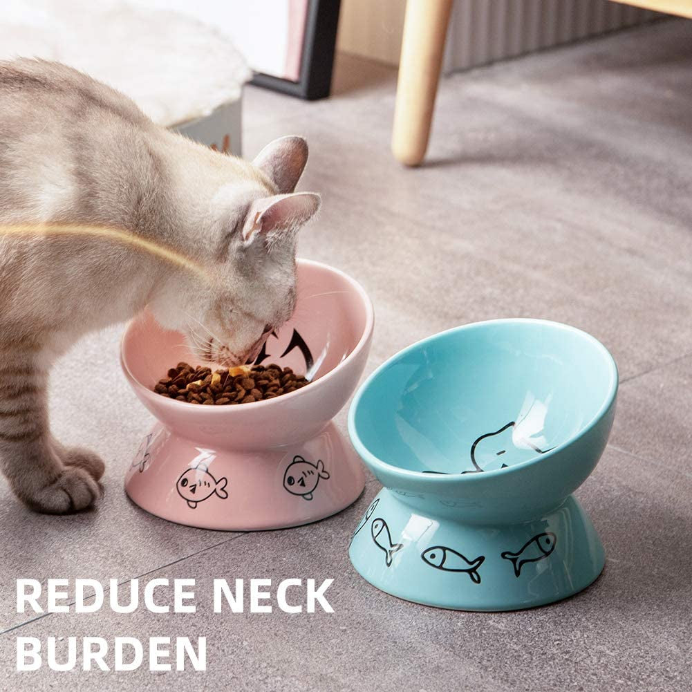 Raised Cat Bowl for Dry Wet Cat Food, Protect Cat'S Spine, Stress Free, Slanted Design for Cat Easy Eating