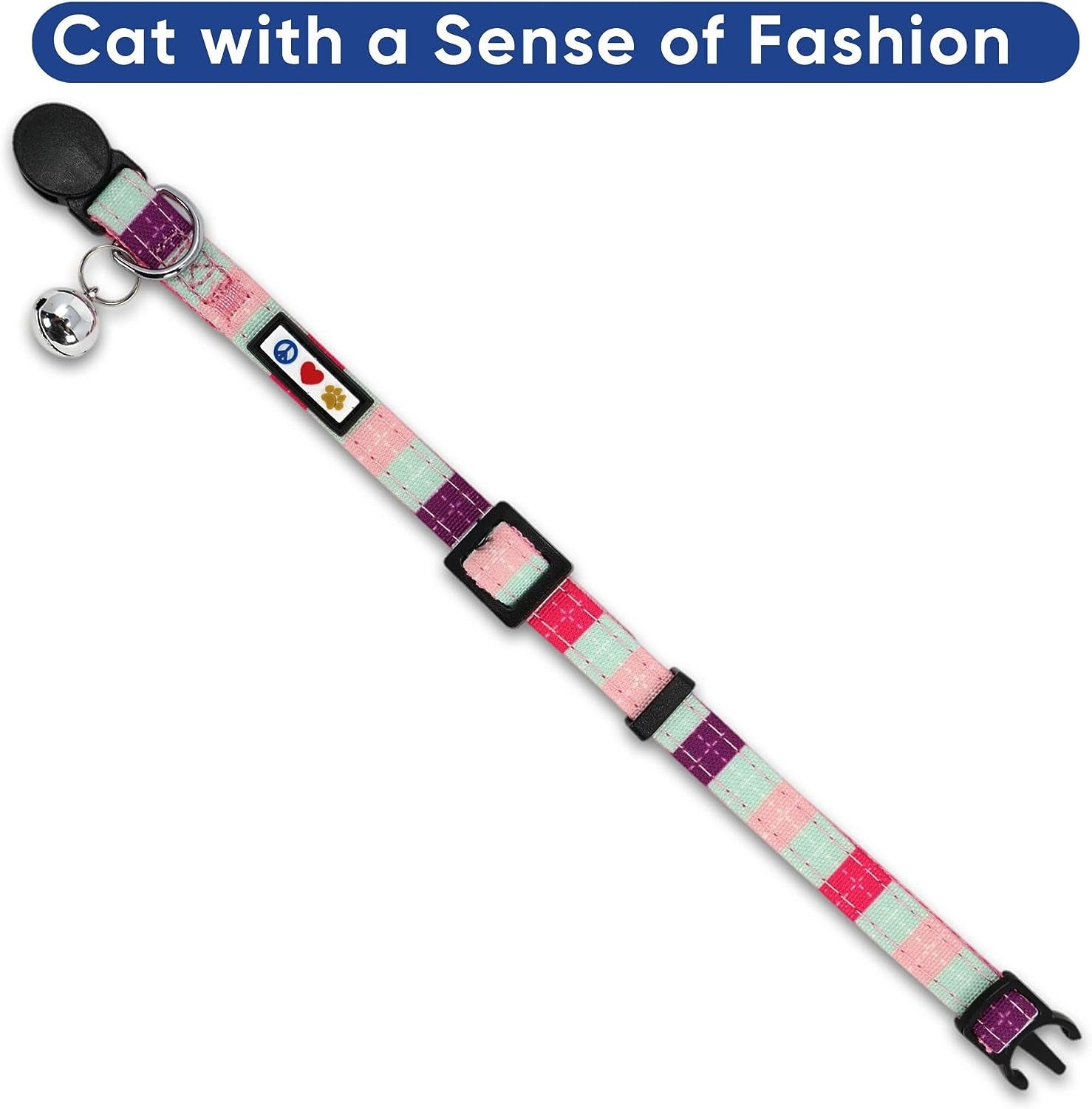 Pet Multicolor Cat Collar with Safety Buckle and Removable Bell 