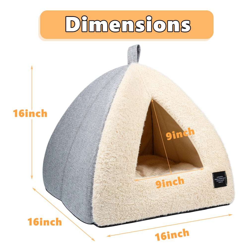 Cat Bed for Indoor Cats - Cat Tent with Removable Washable Cushioned Pillow, Soft and Self Warming Kitten Beds & Furniture