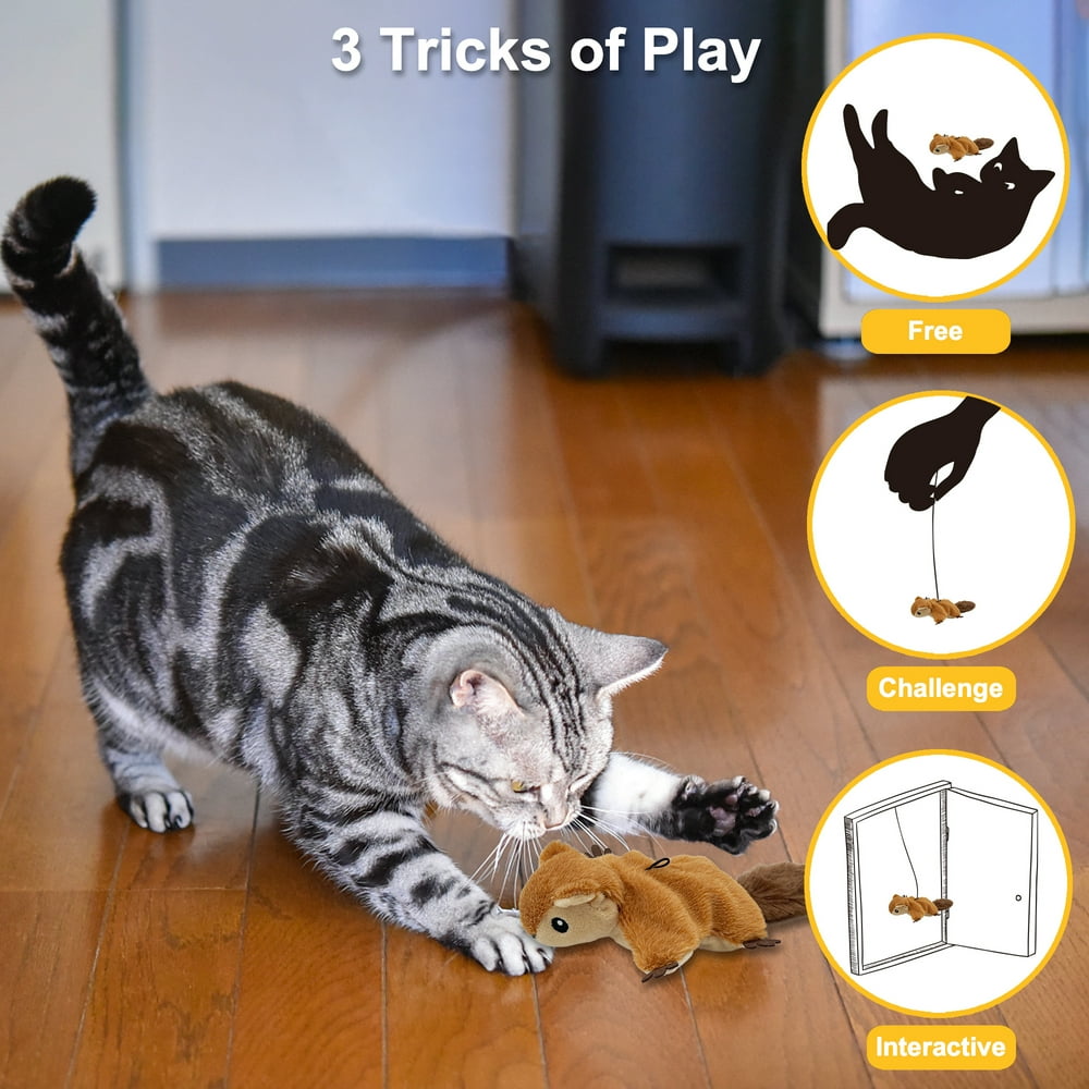 Interactive Cat Toys, Flapping Squirrel for Indoor Cats, Rechargeable, Vivid Chirping