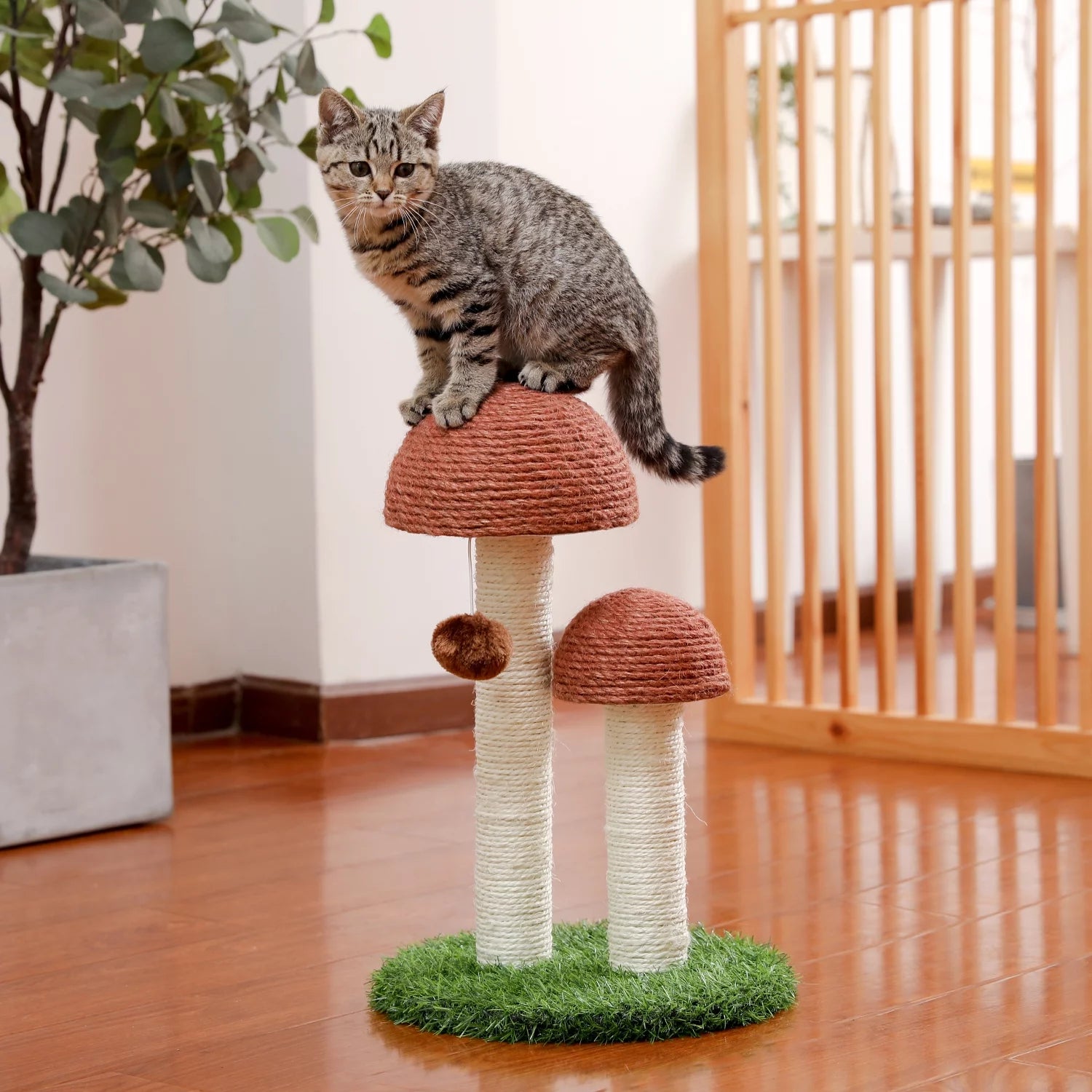 2 Mushrooms Cat Scratching Post 19" Sisal Claw Scratcher for Kittens and Small Cats