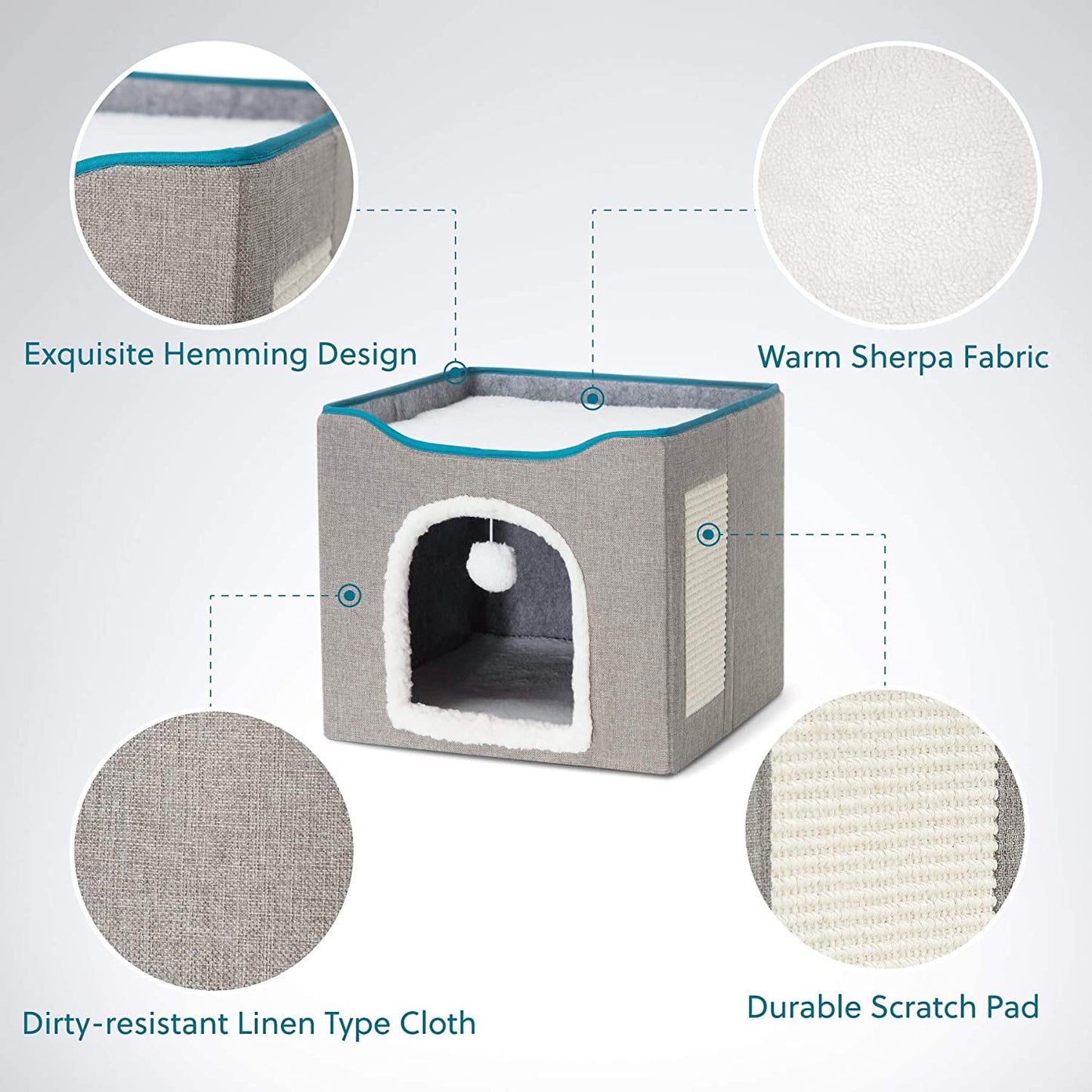 Cat Beds for Indoor Cats,  Large Cat Cave, Cat House with 2 Cushion