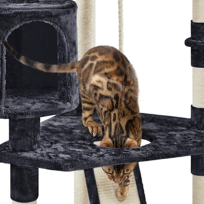 79 in Cat Tree Tower, Multilevel Cat Trees Plush Covered Cat Tower with 2 Extra Large Condos, Comfy Basket, Sisal Scratching Posts