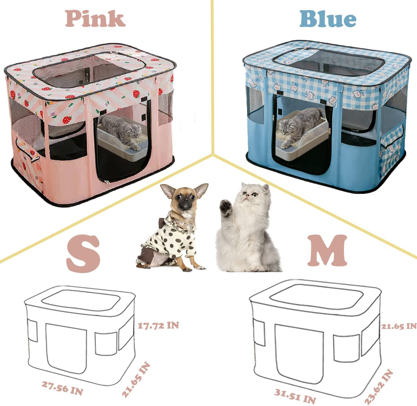 Portable Foldable Pet Playpen Collapsible Crates Kennel Playpen for Cat  &Travel Playpen Outdoor or Indoor(S, Pink)