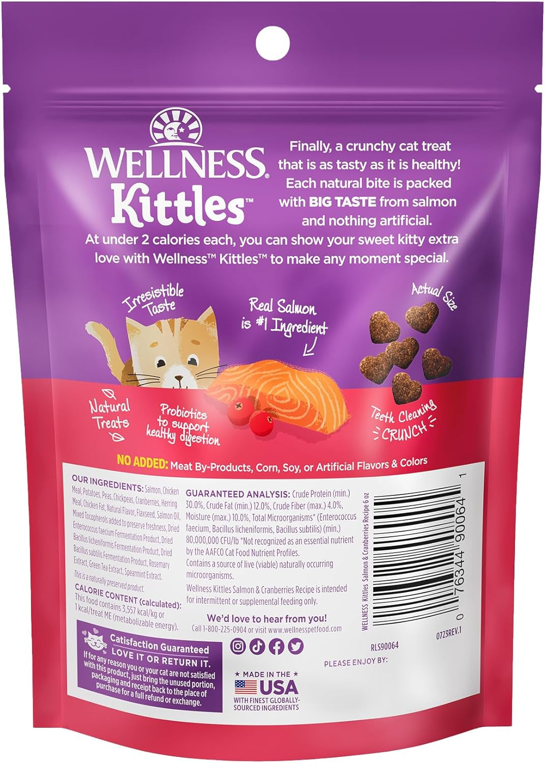 Wellness Kittles Natural Grain Free Cat Treats, Salmon & Cranberries, 6-Ounce Bag