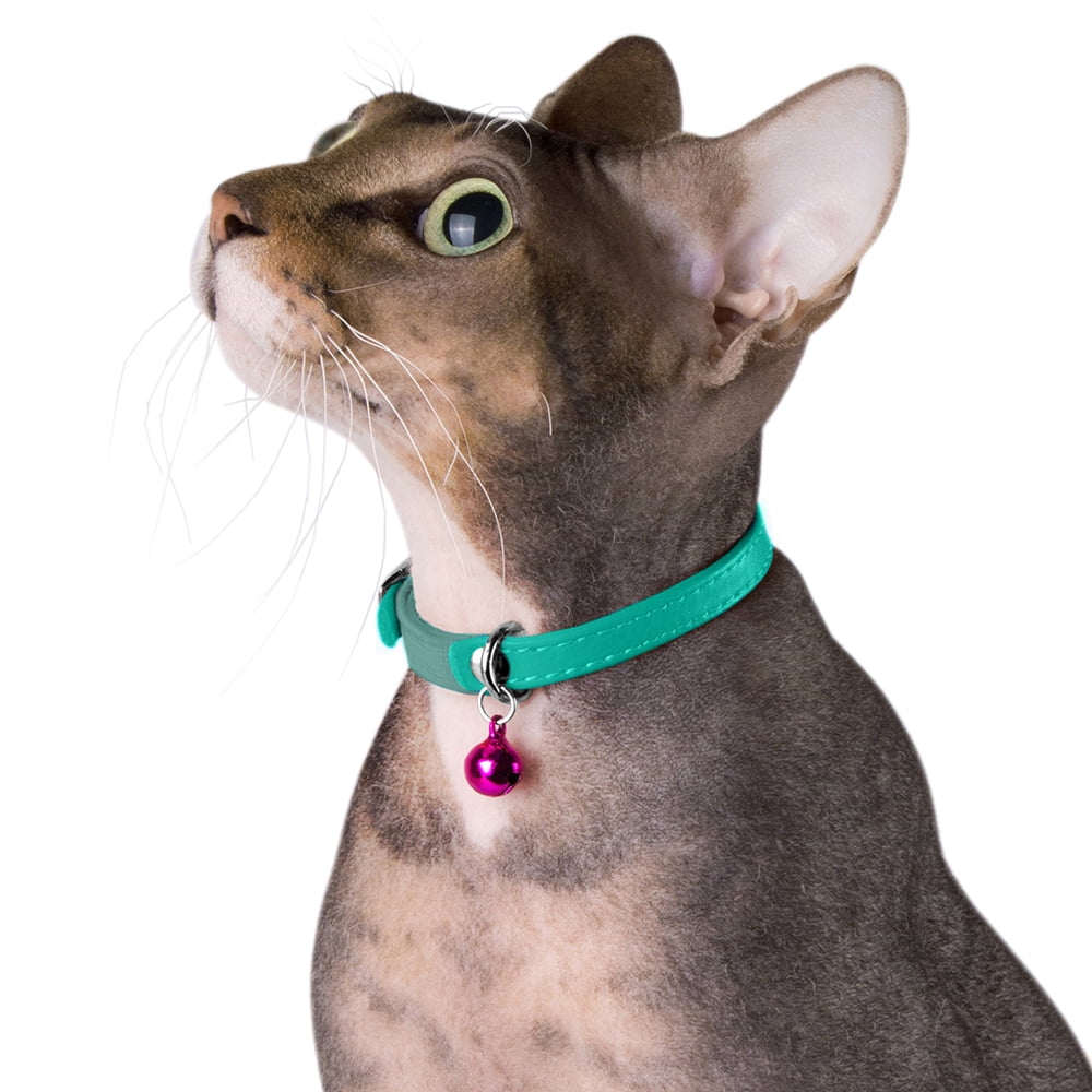 Leather Cat Collar Breakaway Safety Collars Elastic Strap for X Small Cats Kitten with Bell