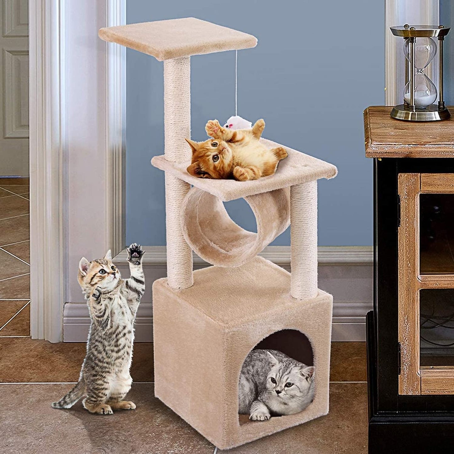 36”H Cat Trees and Towers with Scratching Posts, Resting Perch, Indoor Pet Activity Furniture,  Play House for Kitty Kitten