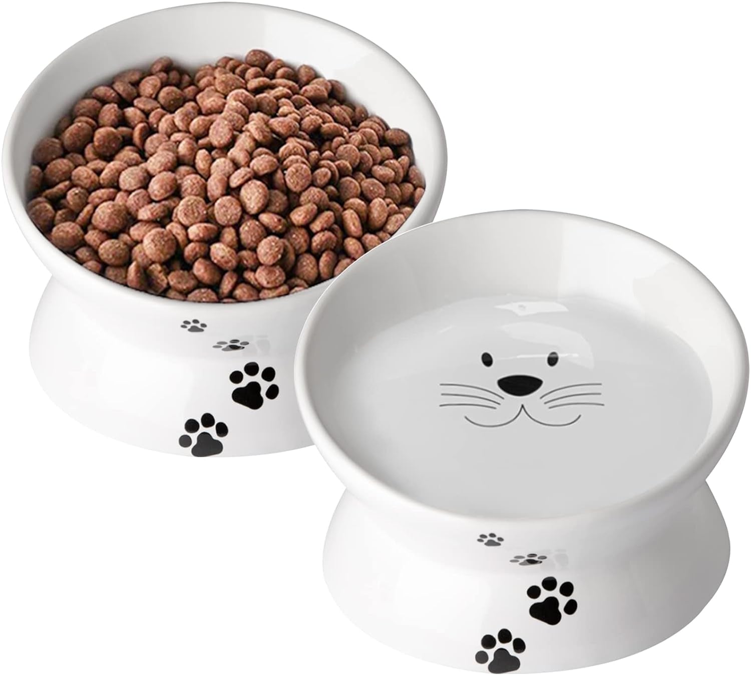 Cat Food Bowls, 10 OZ Elevated Cat Bowls for Cats, Tilted Pet Feeder Bowl with Raised Stand Protect Cat's Spine, Ceramic Cat Water Bowl No-Spill, Stress Free Cat Dish 1Pcs