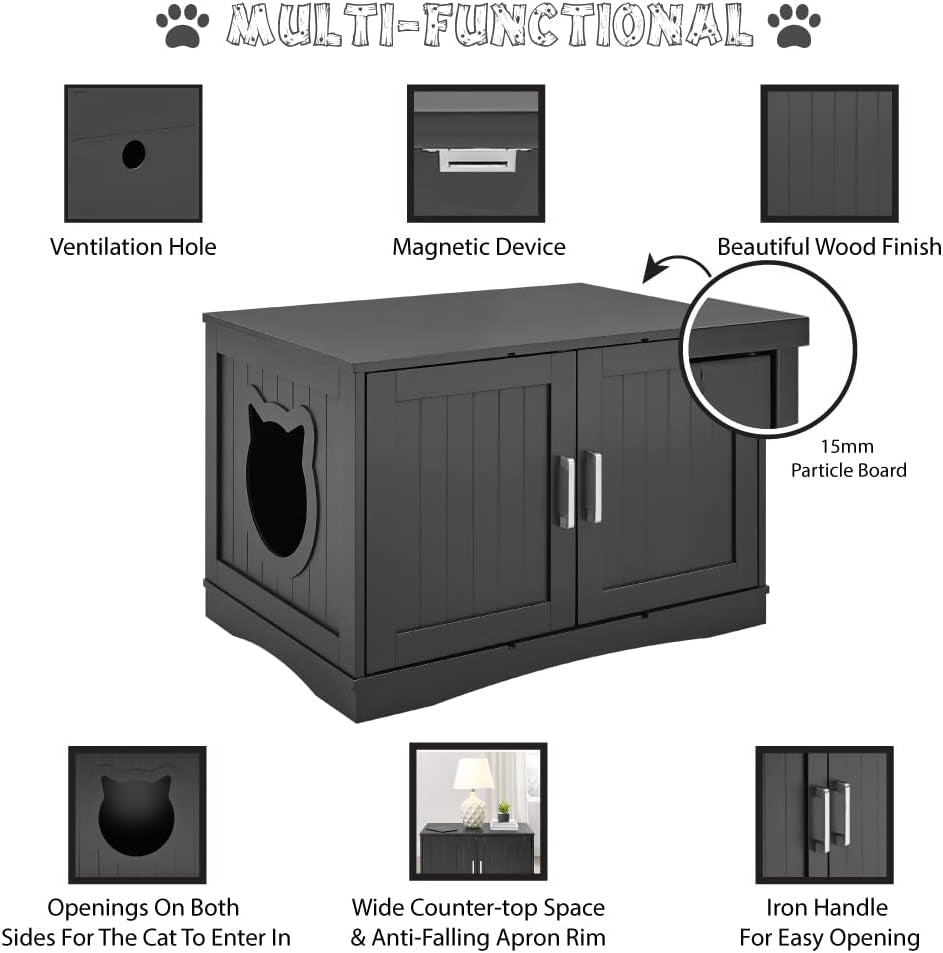 Designer Cat Washroom Storage Bench Cat Litter Box Enclosure Furniture Box House with Table, Spacious Storage, Easy Assembly, Fit Most of Litter Box 